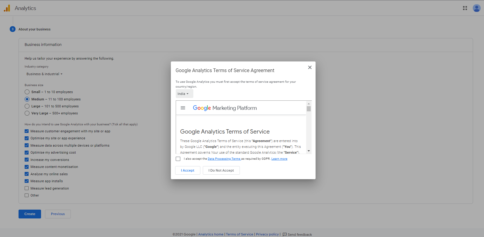 Google Analytics Terms of Service Agreement